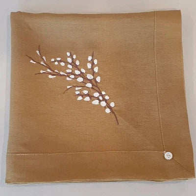 Exclusive Linen Wrap & Pillowcase Set / Chartruese Linen with Ivory Embroidered Pussy Willow Branch (Vittori Pridham Baby Registry)