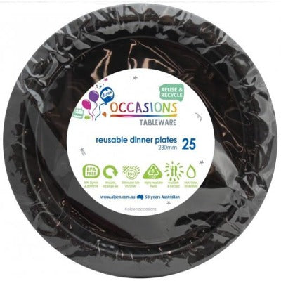 Alpen Reusable Dinner Plate Black 230mm 25pk
