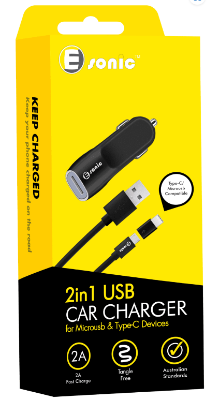 Esonic USB Car Charger 2 in 1 with Type C Adapter