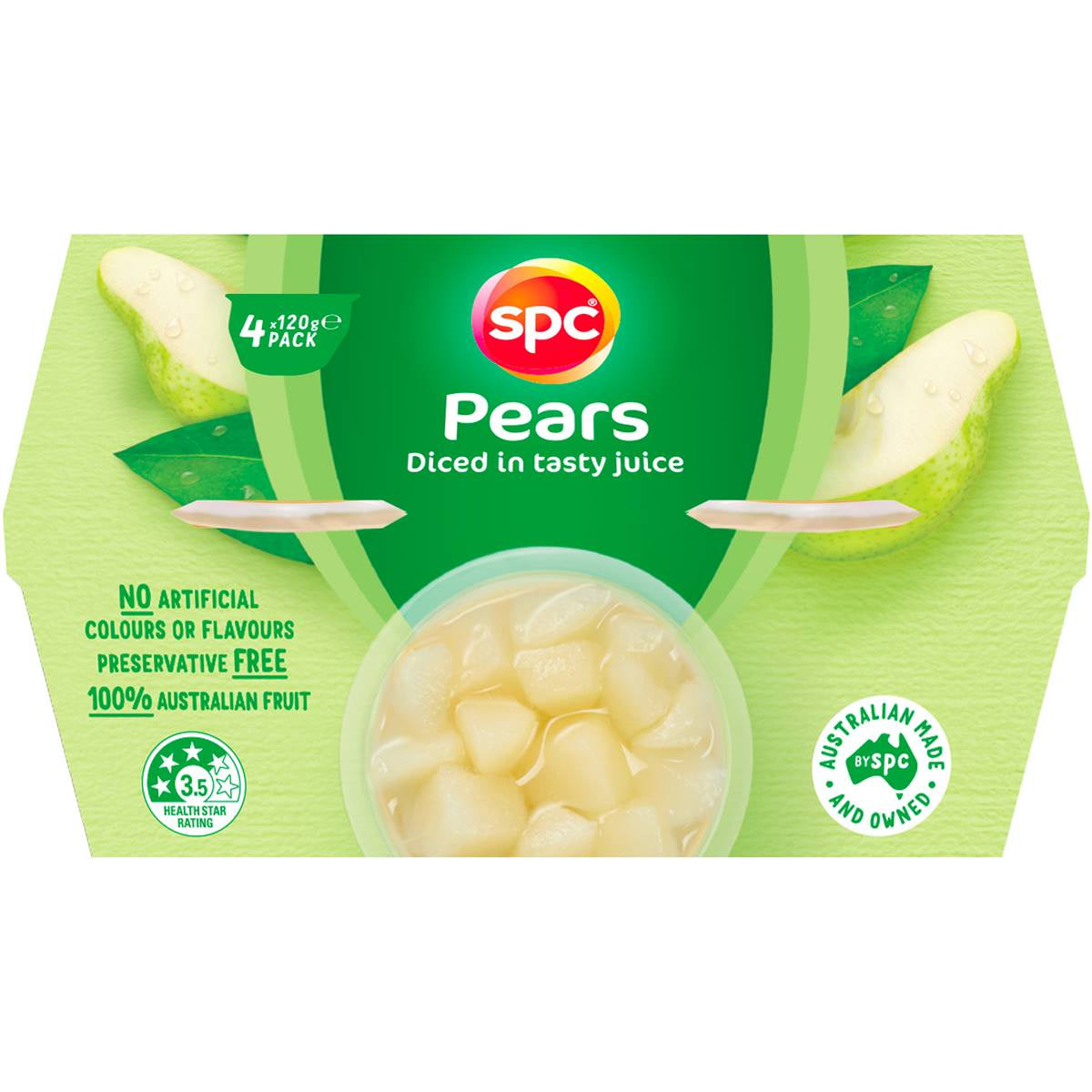 Spc Diced Pears In Juice Fruit Cups 4 X 120g