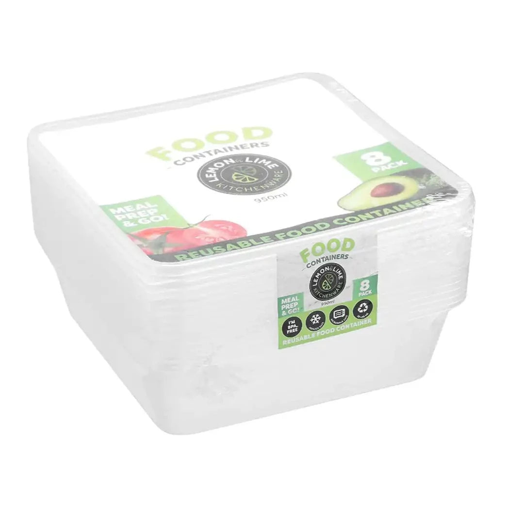 Lemon & Lime Disposable Containers Square 950ml 8pk