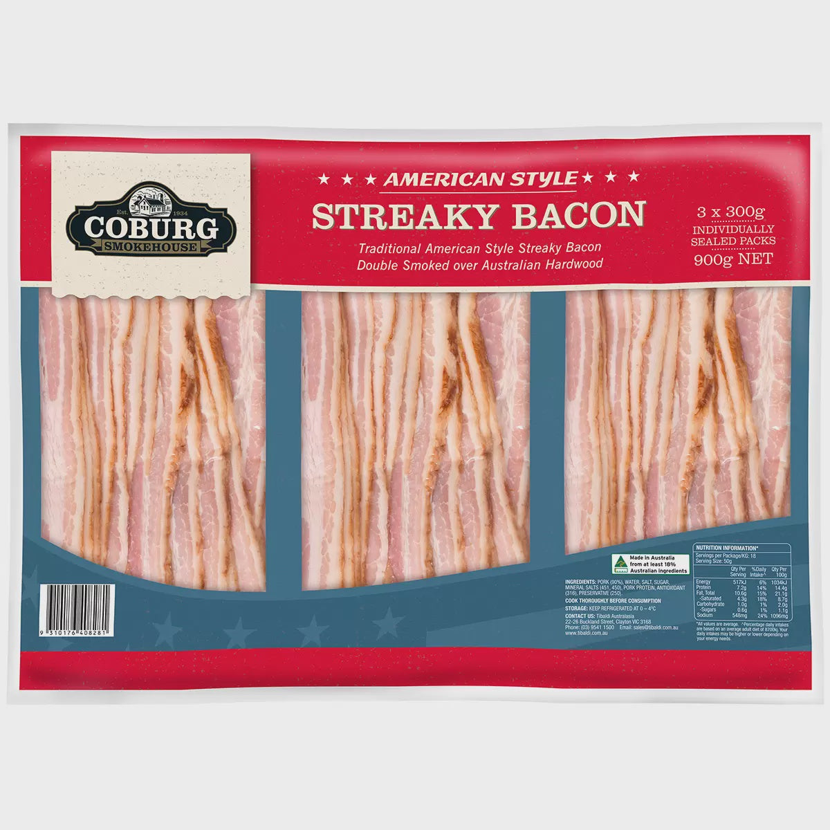 Coburg Smokehouse Streaky Bacon 900g