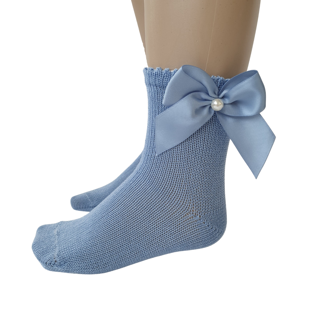 Carlomagno 2511 Perle Bow Ankle Sock with Pearl with Pearl / Azul Blue