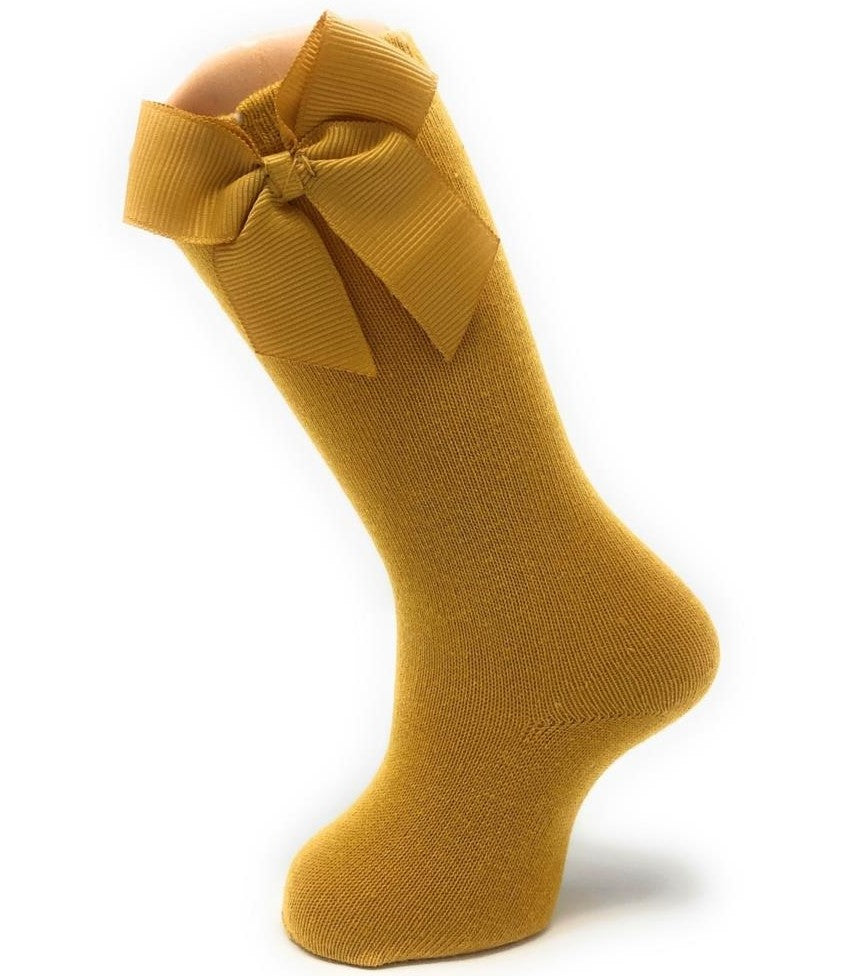 Carlomagno 2946 Grosgrain Bow Knee High Sock / Mustard