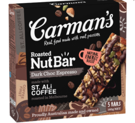 Carmans Dark Choc Espresso Nut Bar 5 pk