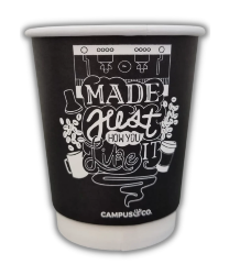 Campus & Co Eco PLA Double Wall Coffee Cup Like It Design on Black 25 Pk