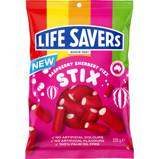 Lifesavers Raspberry Sherbert Fizz Stix 220gm