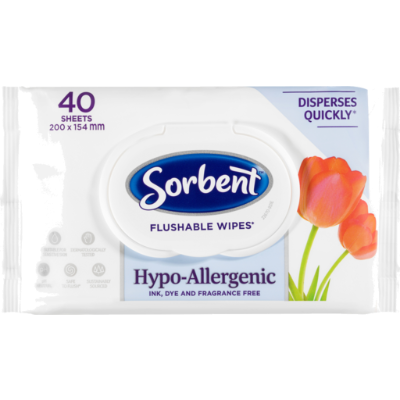 Sorbent Flushable Wipes Hypo Allergenic 40pk