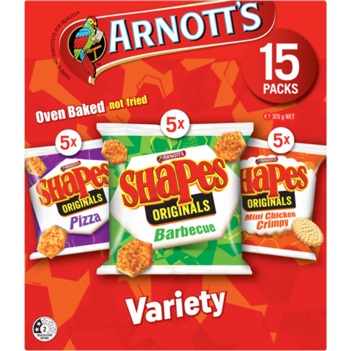 Arnotts Shapes Variety Mixed Box Crackers 15ct 375g