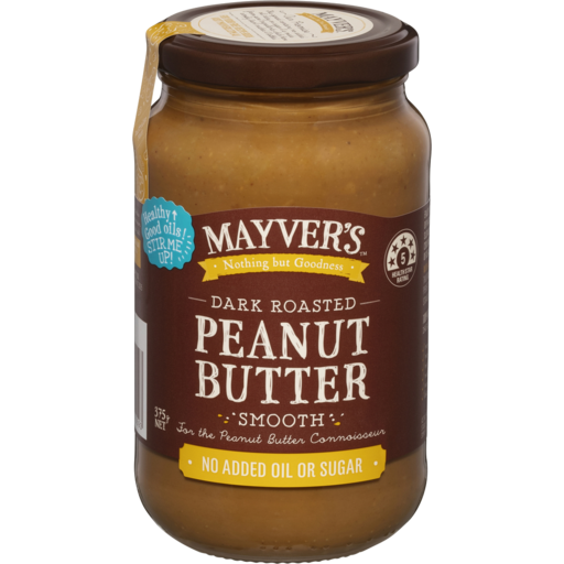 Mayvers Dark Roasted Smooth Peanut Butter 375gm